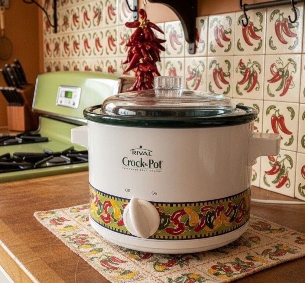 Rival Crock Pot 2 Qt Slow Cooker Model 3122 Chili Pepper Design Vtg 2003 W/Box